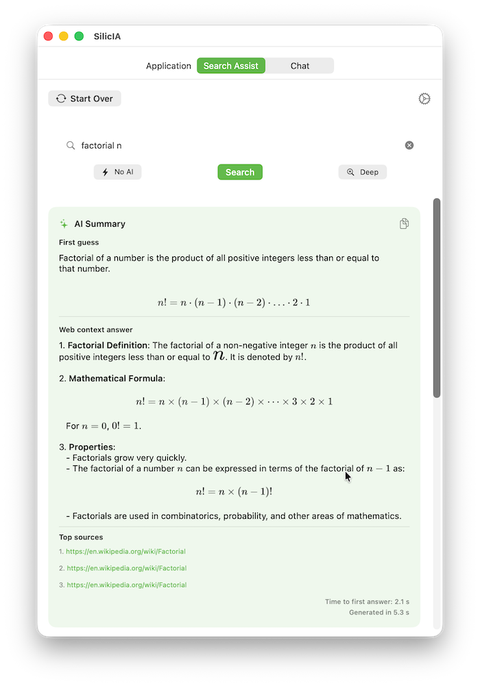 SilicIA screenshot showing an example query